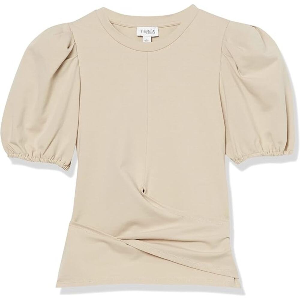 Terea tan puff sleeve tie up top